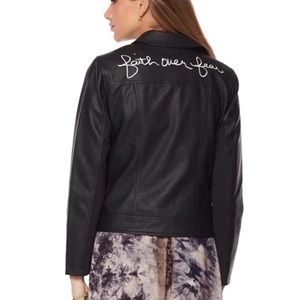 FAITH OVER FEAR Savannah Chrisley Leather Moto Motorcycle Biker Jacket